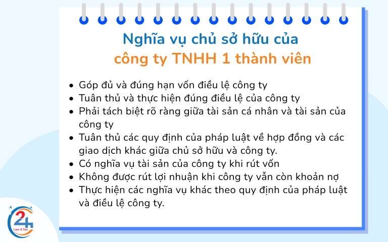 Nghĩa vụ chủ sở hữu công ty TNHH 1 thành viên