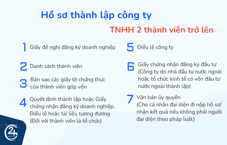 Hồ sơ thành lập công ty TNHH 2 thành viên trở lên