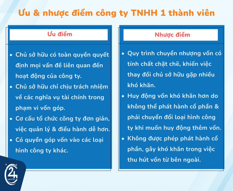 ưu nhược điểm công ty tnhh 1 thành viên