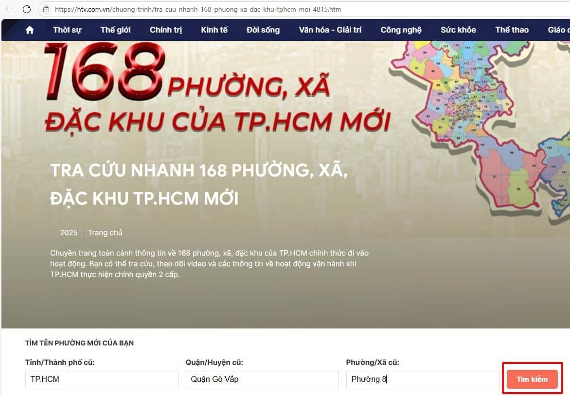 Hướng dẫn tra cứu địa chỉ mới của doanh nghiệp sau sáp nhập 8 Tra cứu các quận ở Thành phố Hồ Chí Minh sau sáp nhập