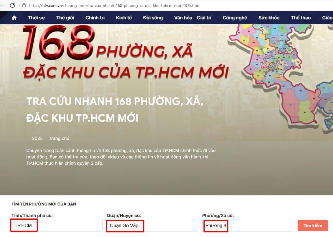 Hướng dẫn tra cứu địa chỉ mới của doanh nghiệp sau sáp nhập 9 Tra cứu danh sách các phường TP.HCM sau sáp nhập
