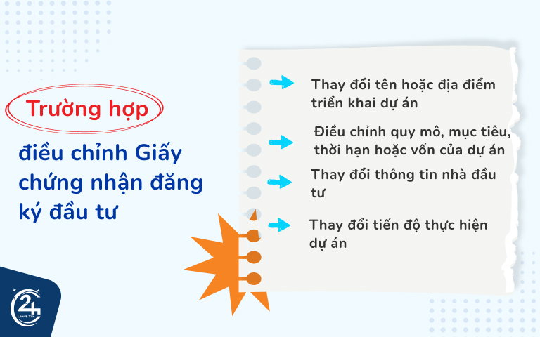 Trường hợp điều chỉnh Giấy chứng nhận đăng ký đầu tư